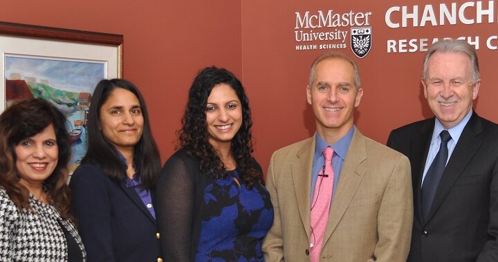 Jaya Chanchlani, Sonia Anand, Tina Chanchlani, Dariush Mozaffarian and Paul O'Byrne at the Chanchlani Research Centre.